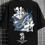 Unisex Snake Sırt Baskılı Oversize Siyah Tshirt-alttext1