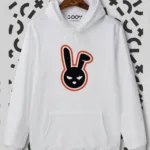 Unisex Tavşan Baskılı Beyaz Kapüşonlu Sweatshirt - L-alttext1