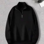 Unisex Yarım Fermuarlı Siyah Sweatshirt - S-alttext1