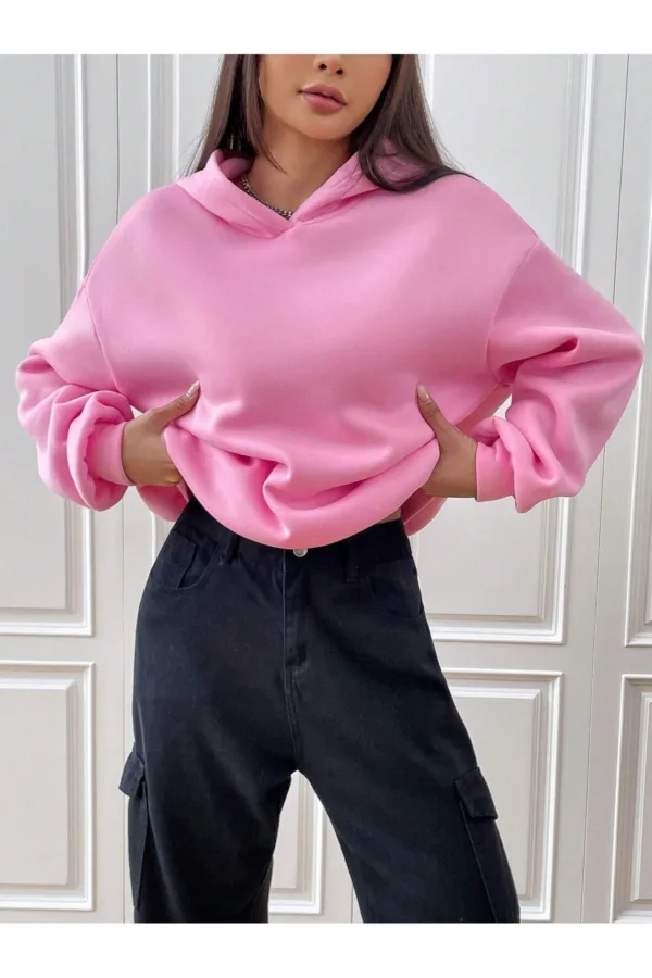 Urban Lifestyle Kadın Pembe Kapüşonlu 3 İplik Sweatshirt Hoodie - M-alttext3