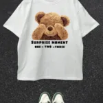 Utangaç Ayıcık Baskılı Beyaz Oversize T-Shirt - XL-alttext1