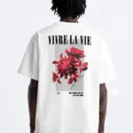 Vivre La Vie Baskılı Beyaz Oversize Tshirt - XL-alttext1