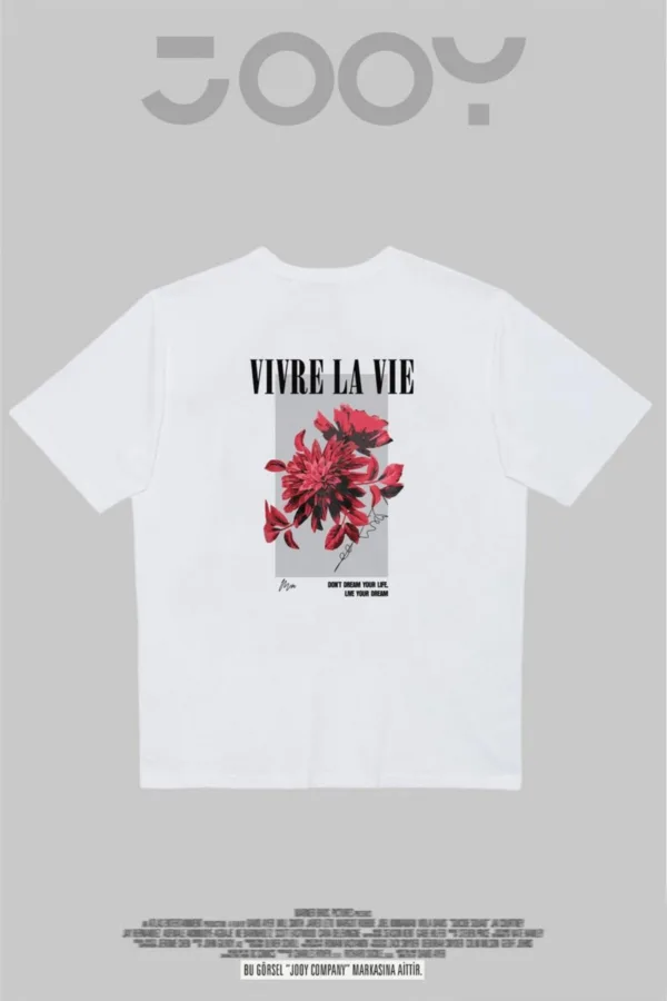 Vivre La Vie Baskılı Beyaz Oversize Tshirt - XL-alttext3