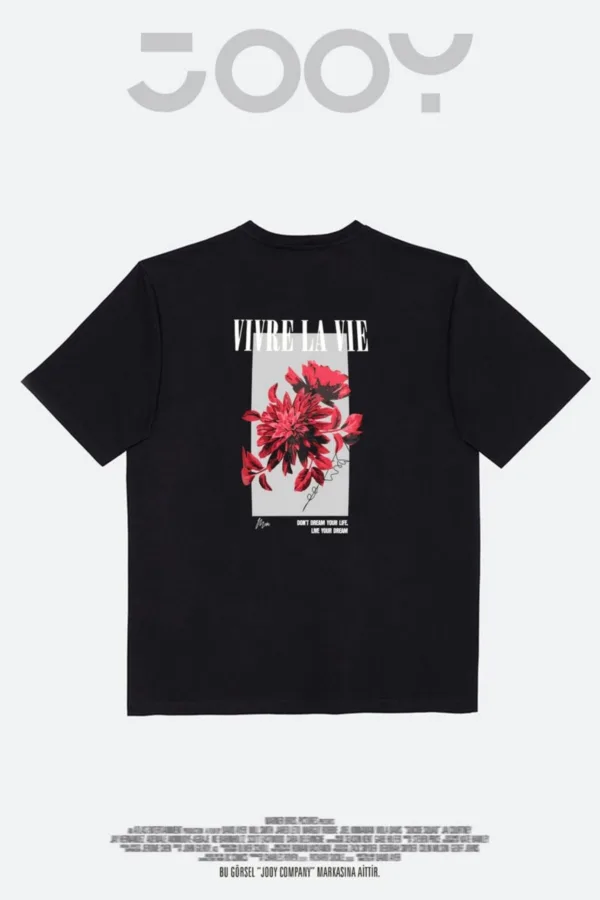 Vivre La Vie Baskılı Siyah Oversize Tshirt - S-alttext3