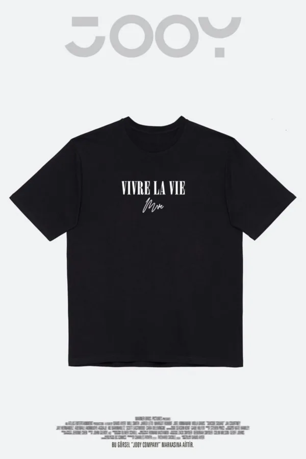 Vivre La Vie Baskılı Siyah Oversize Tshirt - S-alttext4