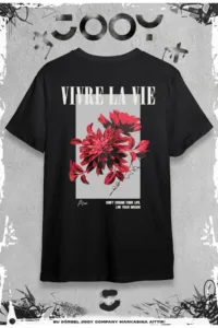 Vivre La Vie Baskılı Siyah Oversize Tshirt-alttext1