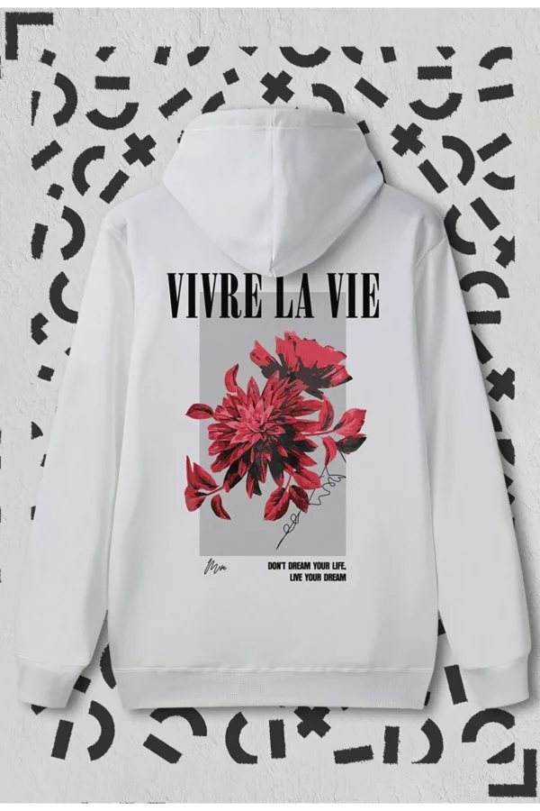 Vivre La Vie Beyaz Kapüşonlu Sweatshirt - M-alttext1