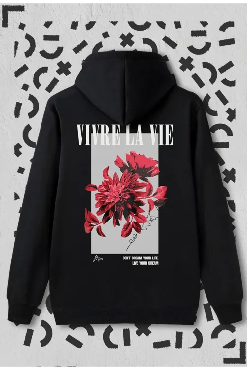 Vivre La Vie Siyah Kapüşonlu Sweatshirt