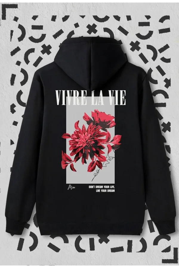 Vivre La Vie Siyah Kapüşonlu Sweatshirt - L-alttext1