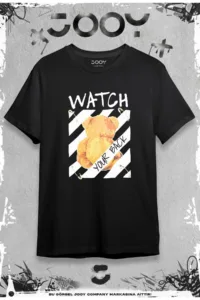 Watch Your Back Tasarım Siyah Oversize Tshirt-alttext1