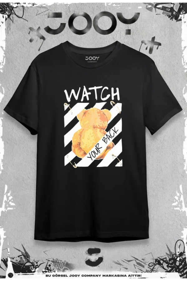 Watch Your Back Tasarım Siyah Oversize Tshirt - S-alttext1