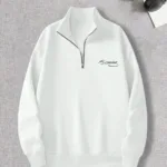 Yarım Fermuarlı Atatürk İmza Baskılı Beyaz Sweatshirt - M-alttext1