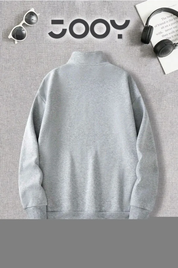 Yarım Fermuarlı Atatürk İmza Baskılı Gri Sweatshirt - S-alttext2