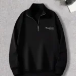 Yarım Fermuarlı Atatürk İmza Baskılı Siyah Sweatshirt - L-alttext1