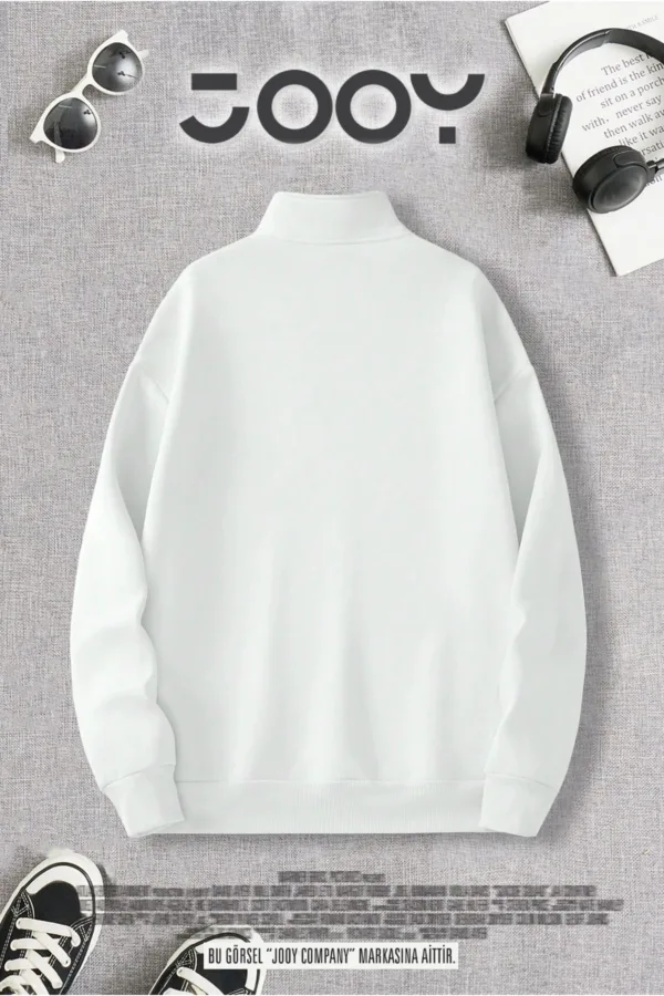 Yarım Fermuarlı Bardak Baskılı Beyaz Sweatshirt - S-alttext2