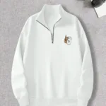 Yarım Fermuarlı Bardak Baskılı Beyaz Sweatshirt - S-alttext1