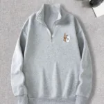 Yarım Fermuarlı Bardak Baskılı Gri Sweatshirt - S-alttext1