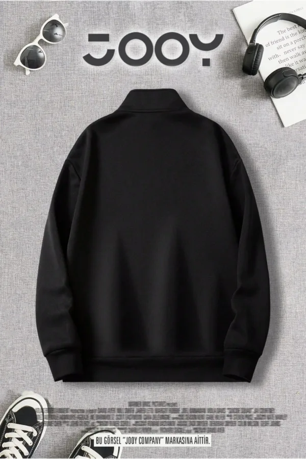 Yarım Fermuarlı Bardak Baskılı Siyah Sweatshirt - M-alttext2