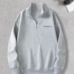 Yarım Fermuarlı Brooklyn Baskılı Gri Sweatshirt - L-alttext1