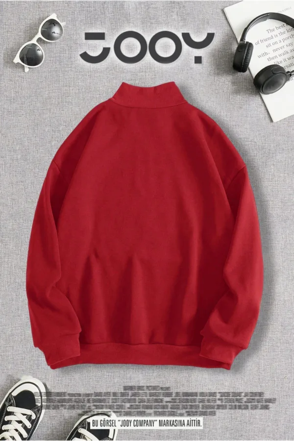 Yarım Fermuarlı Brooklyn Baskılı Kırmızı Sweatshirt - L-alttext2