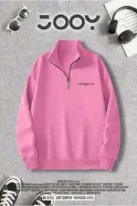 Yarım Fermuarlı Brooklyn Baskılı Pembe Sweatshirt-alttext1