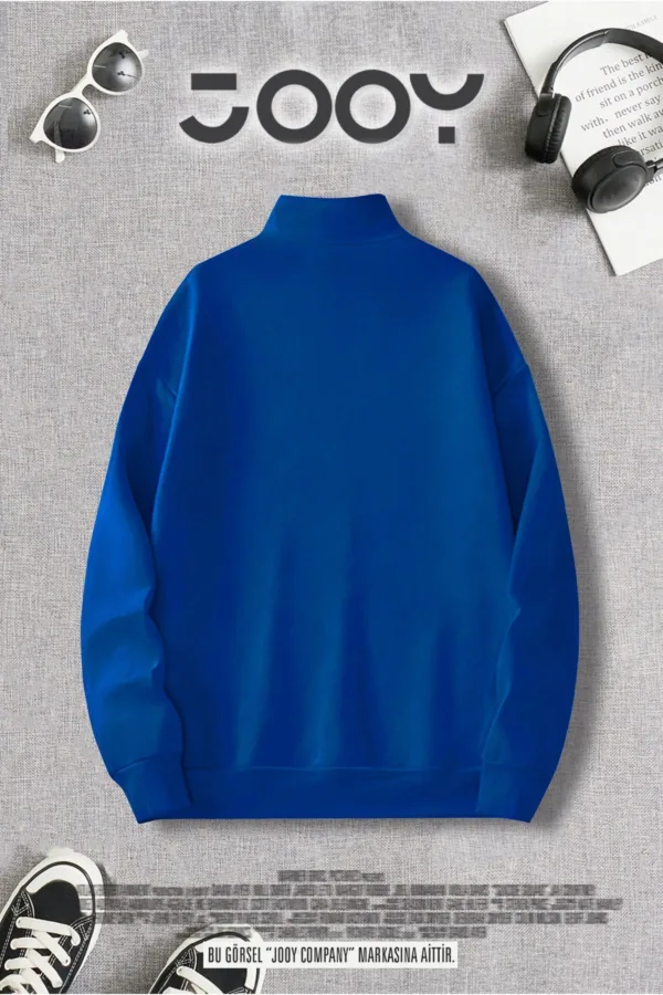 Yarım Fermuarlı Brooklyn Baskılı Saks Mavi Sweatshirt - M-alttext2