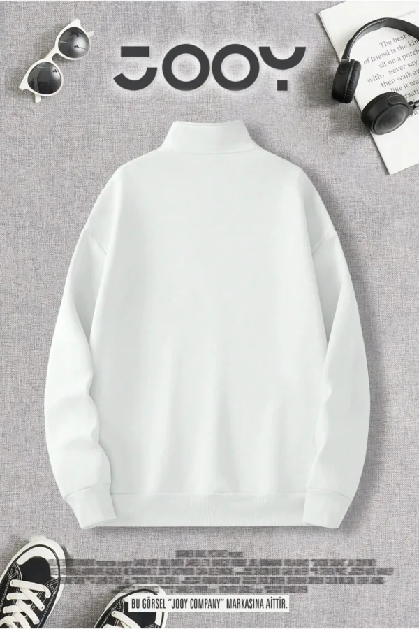 Yarım Fermuarlı Çilek Baskılı Beyaz Kadın 3 İplik Sweatshirt - M-alttext2