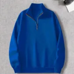 Yarım Fermuarlı Dik Yaka Saks Mavi Sweatshirt - M-alttext1
