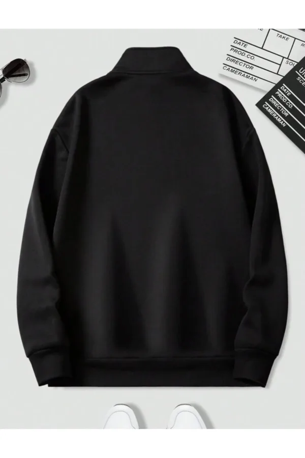 Yarım Fermuarlı Dik Yaka Siyah Sweatshirt - S-alttext3