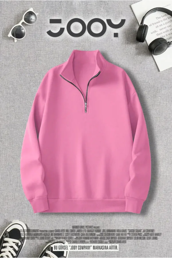 Yarım Fermuarlı Pembe Sweatshirt - S-alttext1