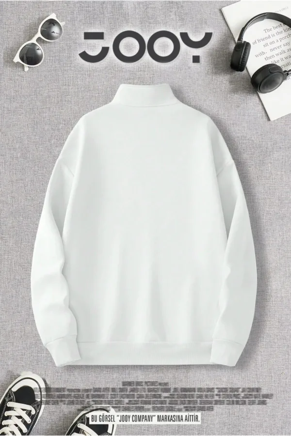 Yarım Fermuarlı Stay True Tokyo Panda Tasarım Baskılı Beyaz Sweatshirt - S-alttext2