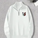 Yarım Fermuarlı Stay True Tokyo Panda Tasarım Baskılı Beyaz Sweatshirt - S-alttext1