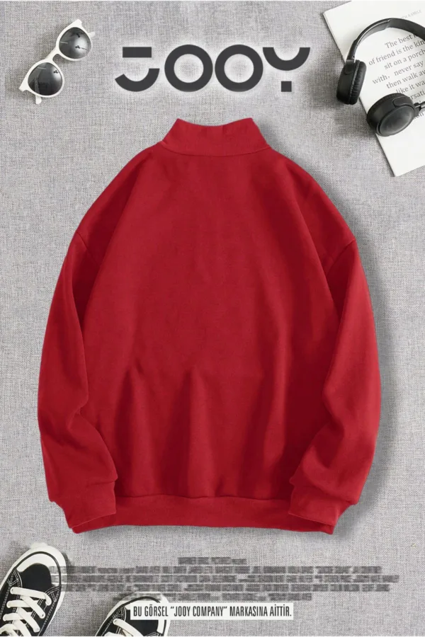 Yarım Fermuarlı Stay True Tokyo Panda Tasarım Baskılı Kırmızı Sweatshirt - L-alttext2
