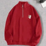 Yarım Fermuarlı Stay True Tokyo Panda Tasarım Baskılı Kırmızı Sweatshirt - L-alttext1