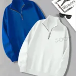 Yarım Fermuarlı Sweatshirt Saks Mavi - Beyaz 2'li Kampanya Set - M-alttext1