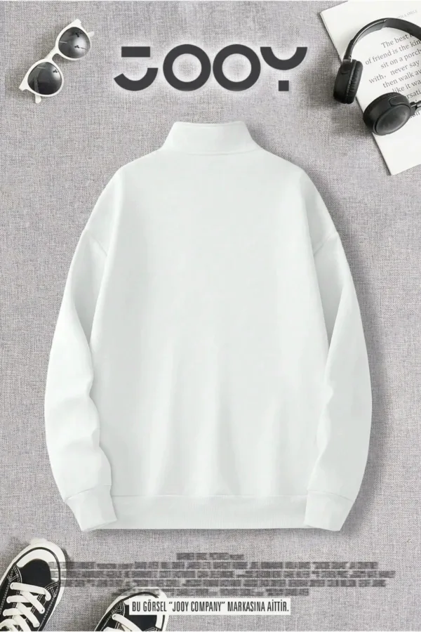Yarım Fermuarlı Yıldız Baskılı Beyaz Kadın Sweatshirt - XL-alttext2