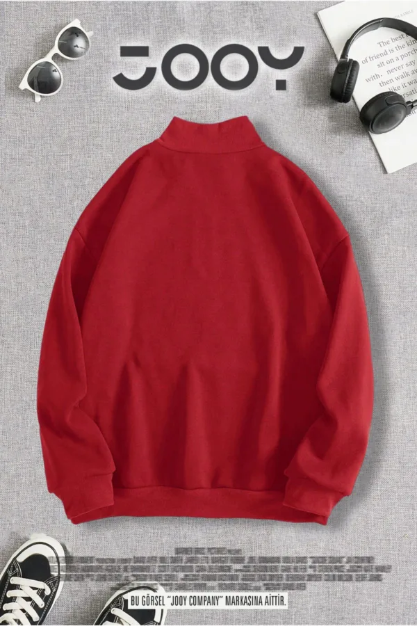 Yarım Fermuarlı Yıldız Baskılı Kırmızı Kadın Sweatshirt - L-alttext2
