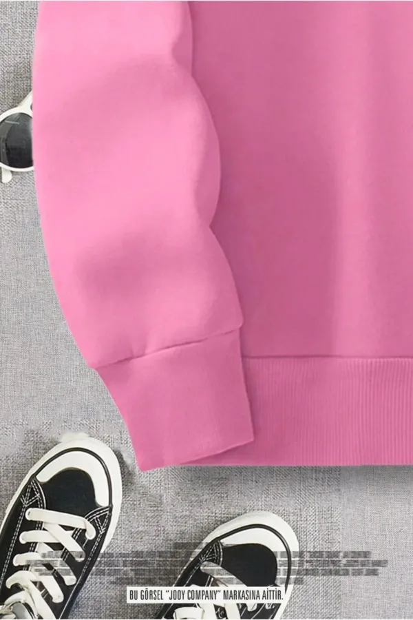 Yarım Fermuarlı Yıldız Baskılı Pembe Kadın Sweatshirt - XL-alttext3