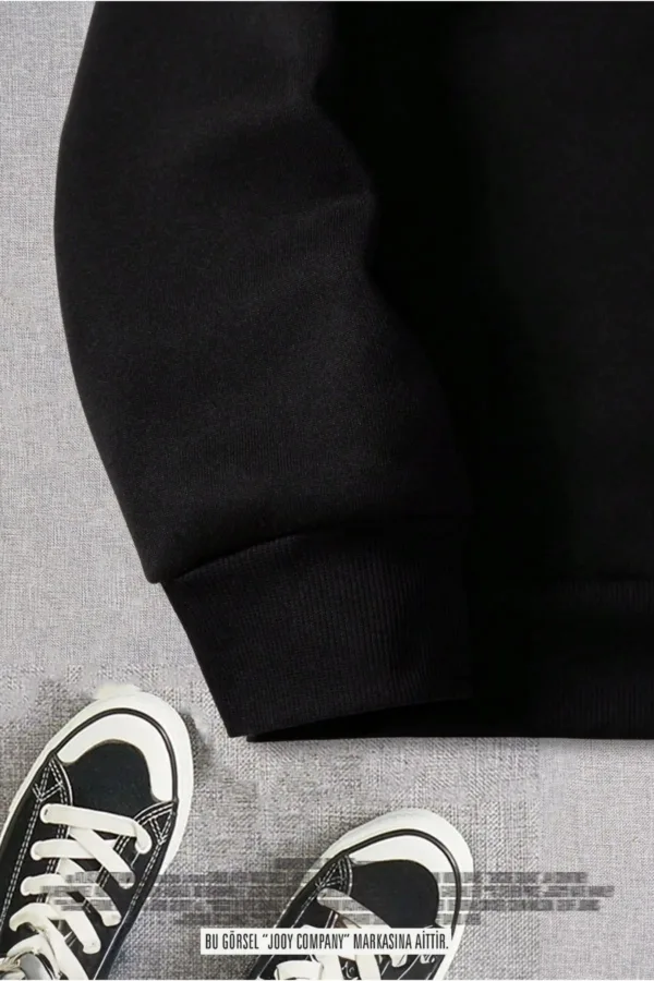 Yarım Fermuarlı Yıldız Baskılı Siyah Kadın Sweatshirt - S-alttext3