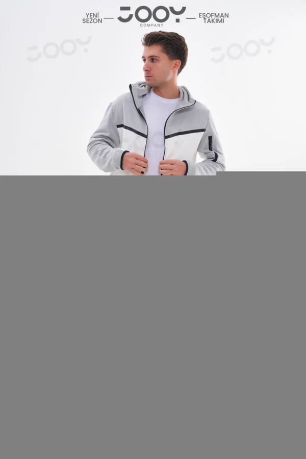 Yeni Sezon Tech Fleece Gri Beyaz Erkek Spor Eşofman Takımı - Tshirt Hediyeli Ürün - L-alttext7