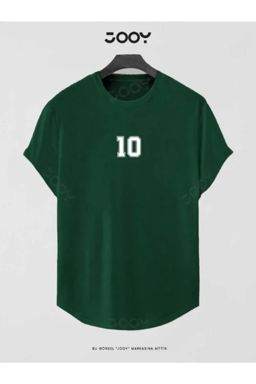 Yeşil 10 Numara Baskılı Slim Fit Oval Kesim T-Shirt