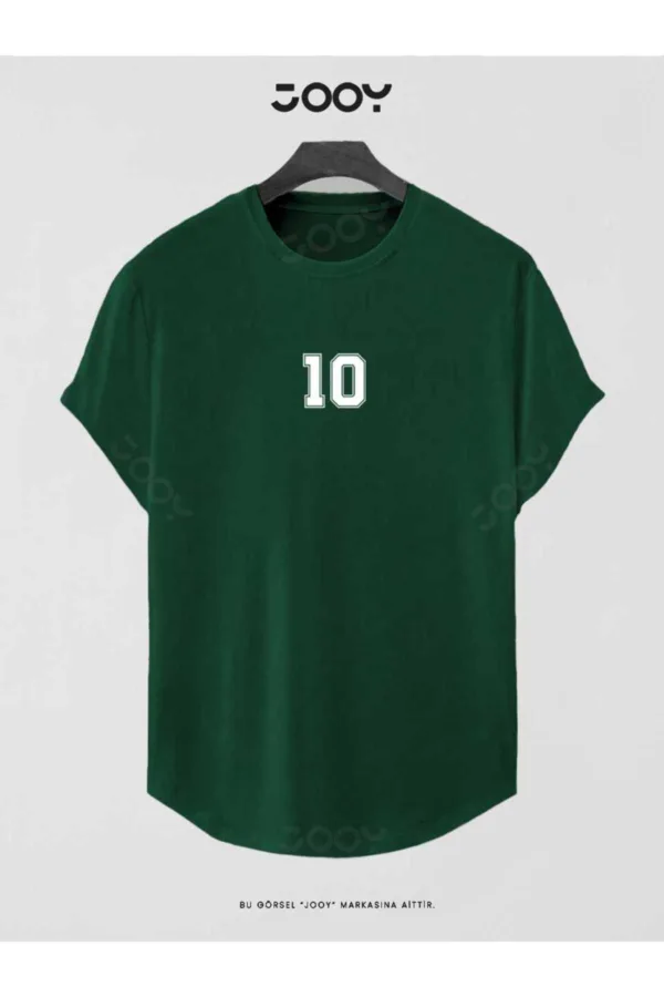 Yeşil 10 Numara Baskılı Slim Fit Oval Kesim T-Shirt - 2XL-alttext1