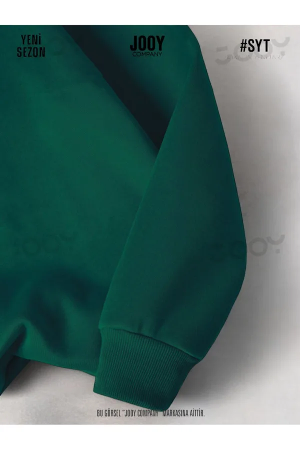 Yeşil 3 iplik Bisiklet Yaka Düz Baskısız Basic Sweatshirt - M-alttext3