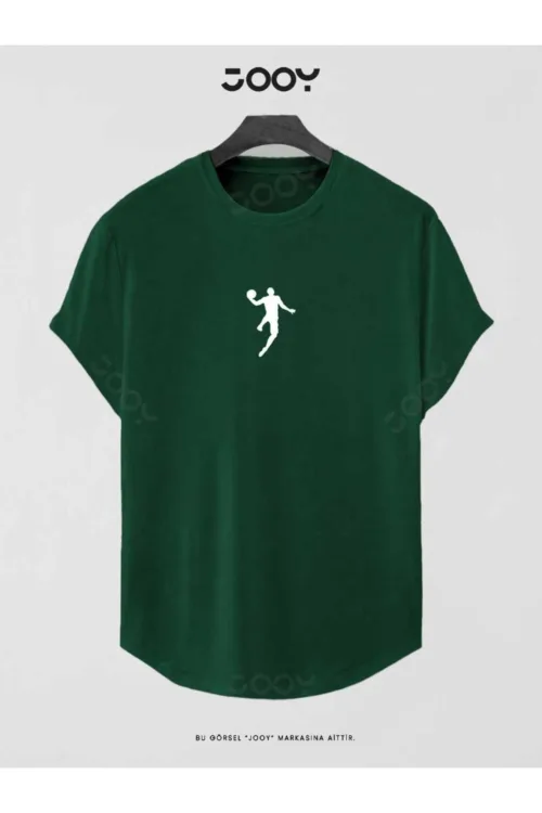 Yeşil Basketball Player Baskılı Slim Fit Oval Kesim T-Shirt