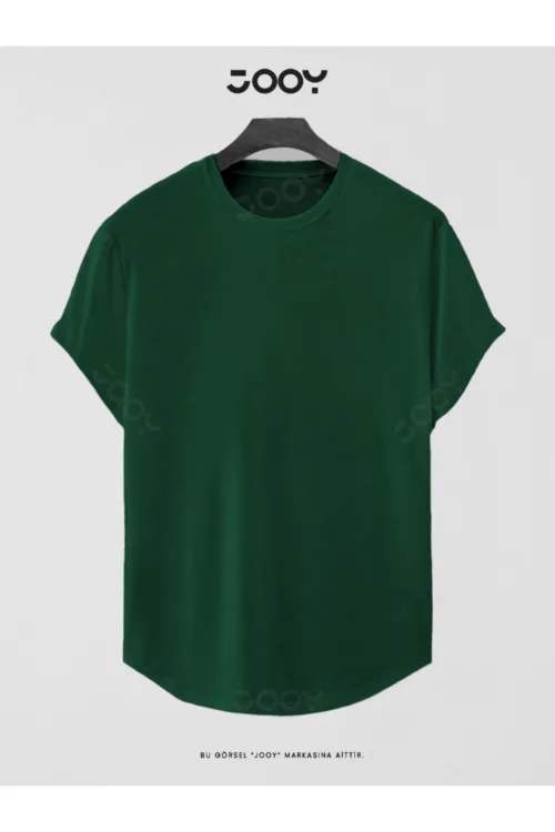 Yeşil Düz Baskısız Basic Slim Fit Oval Kesim T-Shirt
