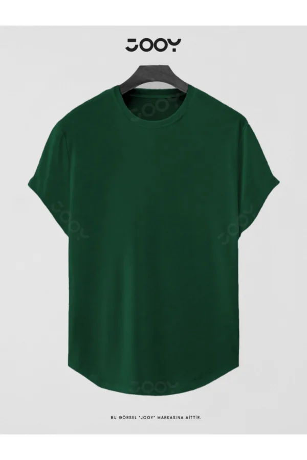 Yeşil Düz Baskısız Basic Slim Fit Oval Kesim T-Shirt - M-alttext1