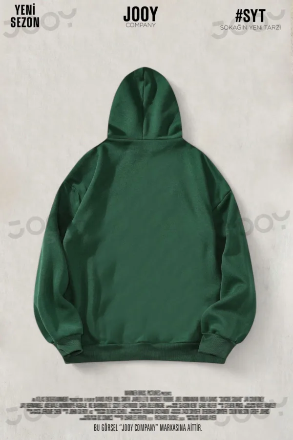 Yeşil Düz Baskısız Kalın Şardonlu 3 İplik Kapüşonlu Sweatshirt - S-alttext2