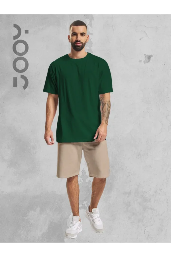 Yeşil Oversize Tshirt - Bej Penye Şort Takım - XL-alttext1