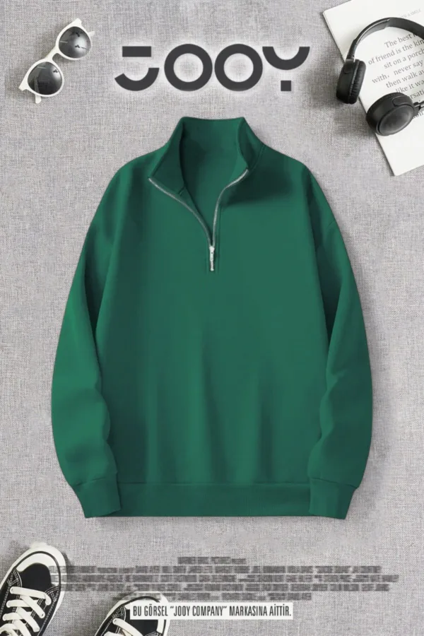 Yeşil Yarım Fermuarlı 3 Iplik Sweatshirt - XL-alttext1