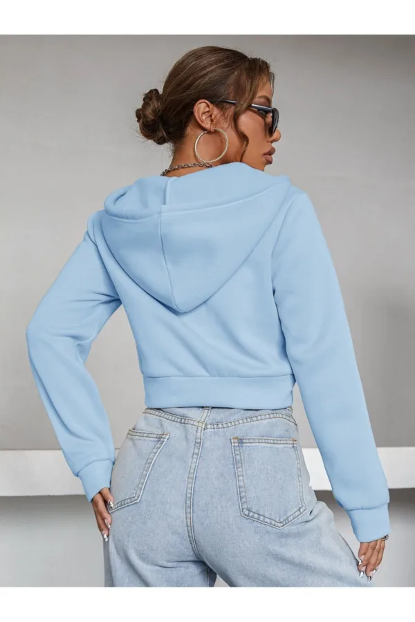 Yıldız Baskılı Bebe Mavi 3 iplik Kapüşonlu Crop Hırka Ceket-alttext2